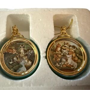 Bradford Editions Kitten Porcelain Ornaments “Prairie Frolic” & “Meadow Musings”